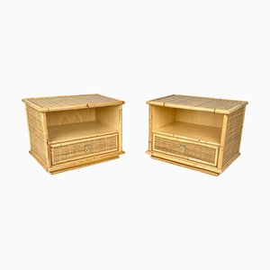 Bamboo and Rattan Nightstands attributed to Dal Vera, Italy, 1970s, Set of 2