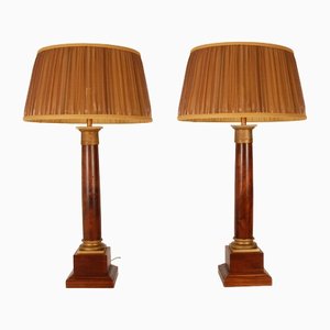 Empire Table Lamps in Gilt Bronze & Mahogany from Maison Charles, 1980s, Set of 2