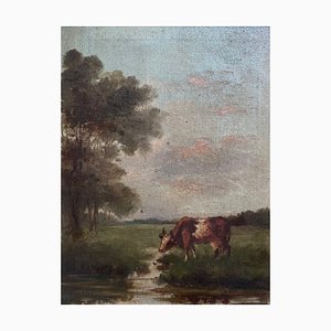 After Henri Baes, Cow in a Field, XIX secolo, Olio su tela, Incorniciato