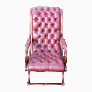 Burgundy Leather Button Back Slipper Chair, 1960s