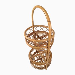 Vintage Italian Bamboo and Rattan Bar Basket, Italy, 1960s