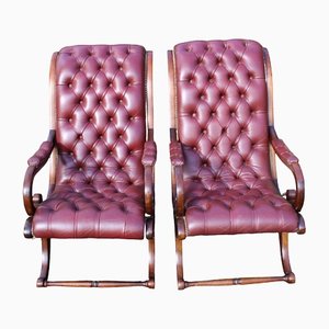 Burgundy Leather Button Back Slipper Chairs, 1960s, Set of 2