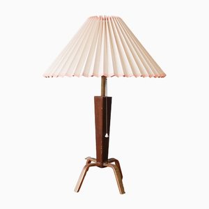 Danish Wood and Brass Tripod Table Lamp, 1950s