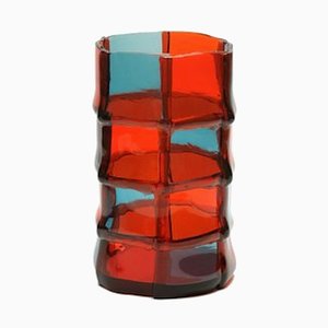 Vaso in bambù rosso e verde acqua di Enzo Mari per Corsi Design Factory