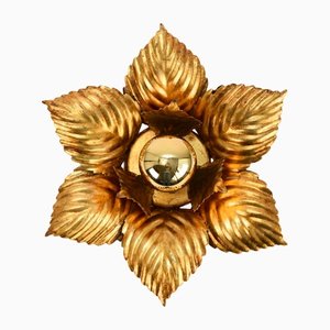 Gilded Floral Wall Sconce or Flush Mount from Masca, Italy, 1980s
