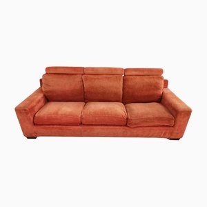 Mid-Century Crimson Velvet Sofa