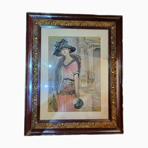Adolfo Lozano Sidro, European Lady, 1890s, Watercolor, Framed