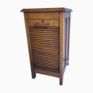 Small French Filing Cabinet with Wooden Shutter, Lock and Drawers, 1950s