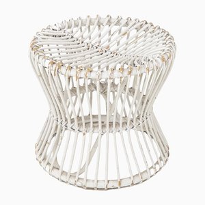 Vintage White Wicker Pouf in the style of Fané, 1920s