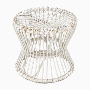 Vintage White Wicker Pouf in the style of Fané, 1920s