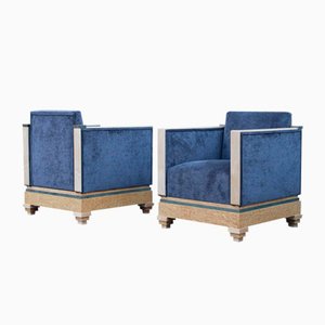 Set of Art Deco Pozzetto Armchairs in Birch & Gray Velvet, 1930s