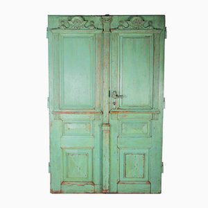 Antique Bohemian Green Painted Double Doors, 1890s