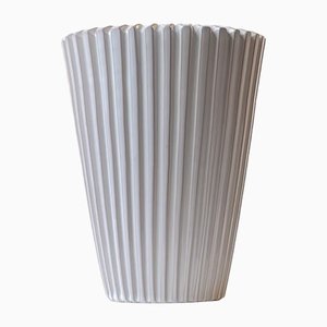 Art Deco White Glaze Fluted Vase, Denmark, 1950s