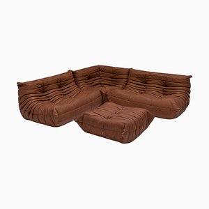 Brown Leather Togo Sofa Set by Michel Ducaroy for Ligne Roset, 1990s, Set of 4