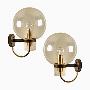 Clear Glass & Brass Wall Lamp attributed to Glashütte Limburg, 1975s