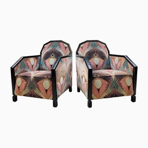 Set of Art Deco Patterned Club Chairs, 1930s