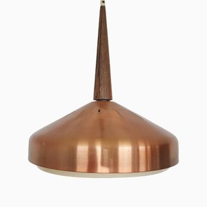 Sandinavian Modern Copper and Wood Pendant Light, 1960s