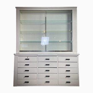 Brocante White Wall Cupboard or Display Cabinet with Sliding Doors
