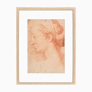 Unknown, Portrait of Woman, Original Sanguine Drawing, 19th Century, Framed