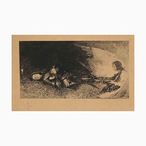 Georges Profit, La Mort et l'Ange, Lithographie Originale, 19ème Siècle