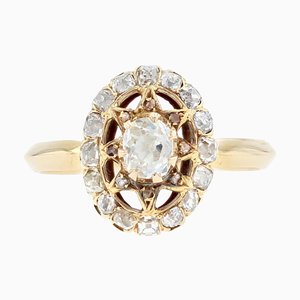18 Karat Yellow Gold Starry Pompadour Ring with Diamonds, 1800s