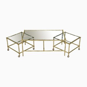 Hollywood Regency Golden Bamboo Coffee and Side Tables, Set of 3
