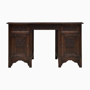 Gothic Style Desk in Solid Oak and Veneer, 1960s