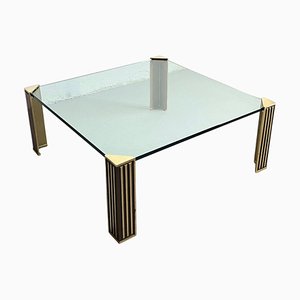 Hollywood Regency Glass and Brass Coffee Table in style of Peter Ghyczy, 1970s