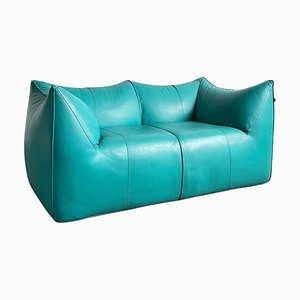 Le Bambole 2-Seater Sofa in Turquoise Leather by Mario Bellini for B&B Italia, 1979