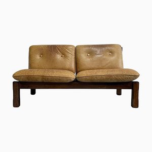 Mid-Century Brutalist Sofa in Oak and Leather, 1960s