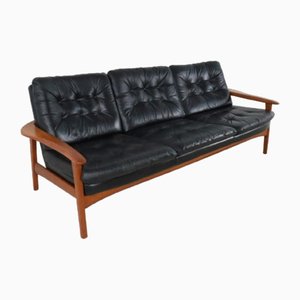 Vintage Black Leather 3-Seater Sofa