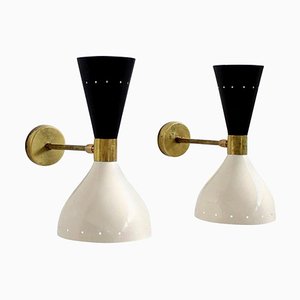 Italian Sconces in Aluminum and Brass, 1950s, Set of 2