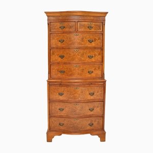 Antique Burr Walnut Chest on Chest of Drawers, 1930s