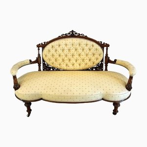 Antique Victorian Carved Walnut Settee, 1850s