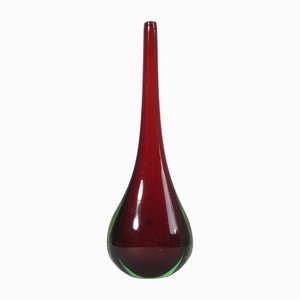 Drop Vase aus rotem und grünem Murano Glas, 1950er