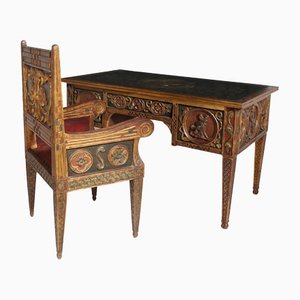 Antique Italian Desk and Chair, 1920s