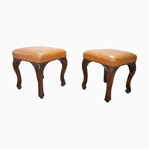 18th Century Walnut and Leather Stools, Set of 2