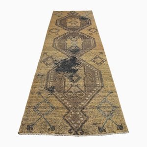 Vintage Turkish Yellow Brown Wool Runner Rug, Anatolia