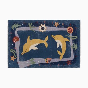 Tapis Turc Noué à la Main avec Dauphins