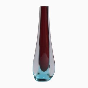 Tropfenförmige Vase aus rubinrotem und blauem Murano Glas von Galliano Ferro, 1960er
