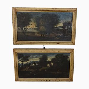 Landscapes, 18th Century, Oil on Canvas Paintings, Framed, Set of 2