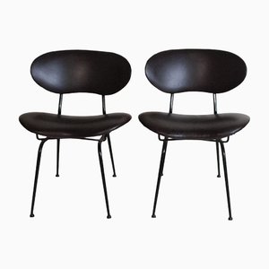Black Lacquered Iron Chairs with Leather Seats in the style of BBPR, 1950s, Set of 2