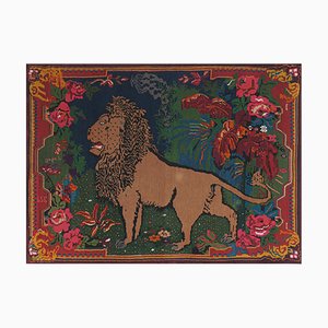 Alfombra o tapiz de pared vintage con león, años 60