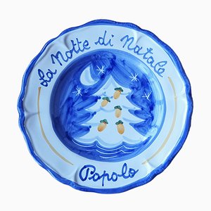 Platos navideños de cerámica azul de Popolo. Juego de 6