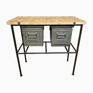 Industrial Worktable with Iron Drawers, 1960s