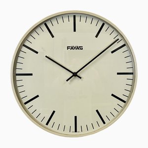 Horloge Murale Vintage Beige de Favag, Suisse, 1970s