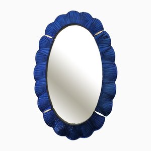 Blue Murano Glass and Brass Wall Mirror, 1990s