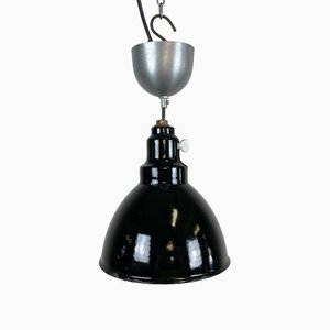 Petite Lampe à Suspension Industrielle en Émail Noir, 1950s