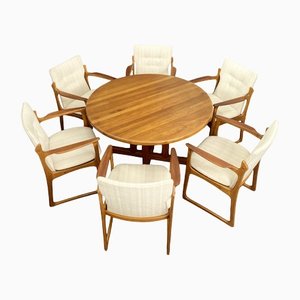 Teak Extendable Dining Table with Armchairs from Vamdrup, Denmark, 1970s, Set of 7