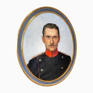 Karl Friedrich Schobinger, Portrait d'un Officier Suisse, 1890s, Huile sur Toile, Encadrée